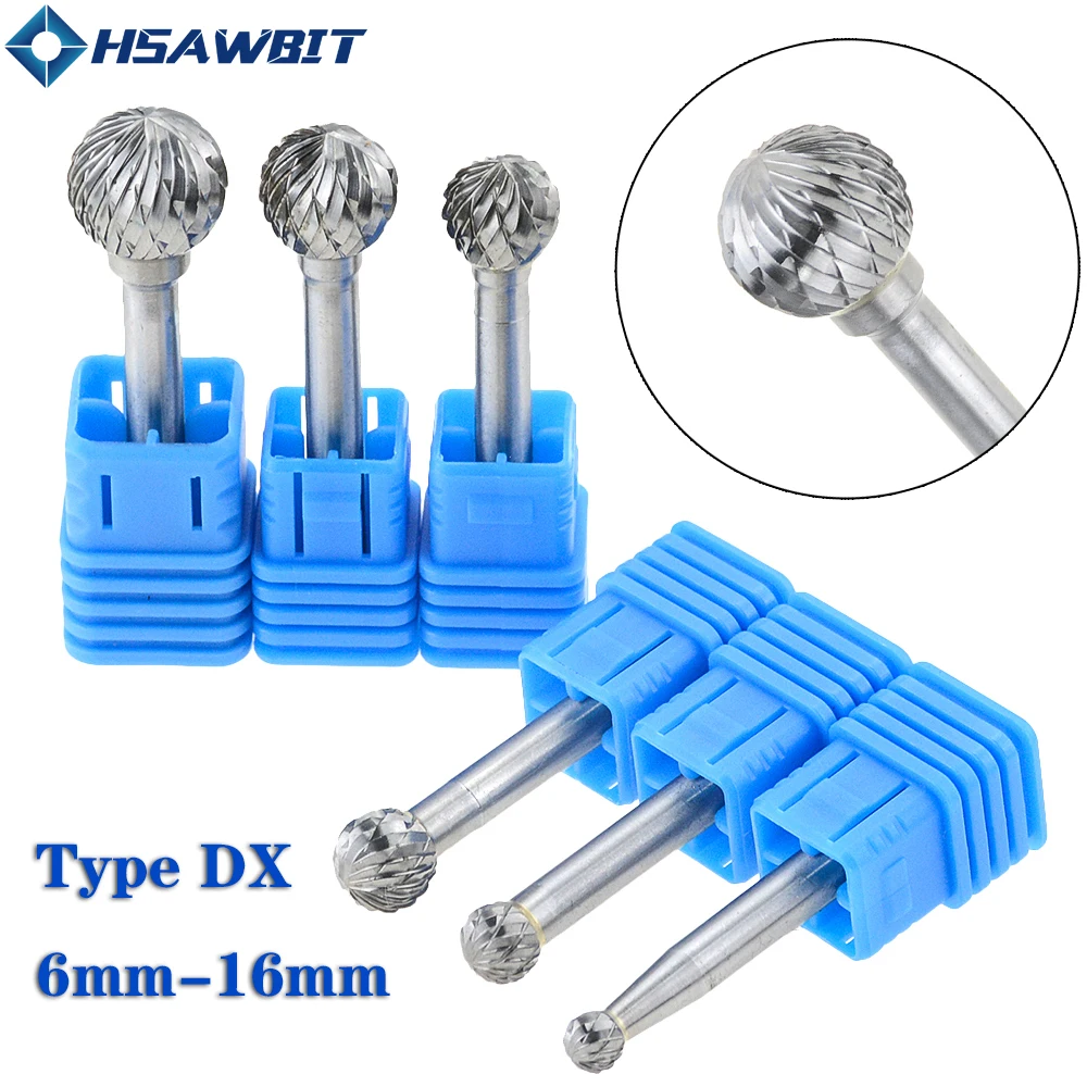 1pc 6-16mm Round  double cut Ball Shape Rotary File Carbide Burr Bit Carving Polisher Tungsten Carbide Routing Cutter Ball Shape