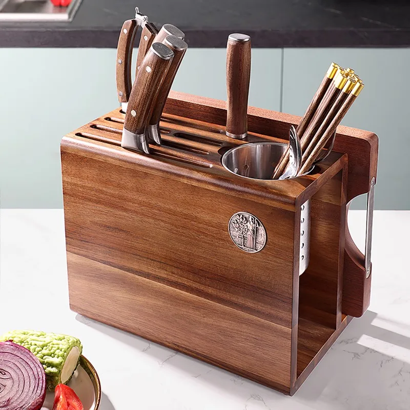 Solid Wood Kitchen Knife Holder Multi-Functional Chopstick & Cutting Board Organizer Display Stand for Cutlery view 3