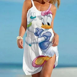 Women's Dress Elegant Dresses for Women 2024 Party Boho Cartoon Disney Loose Sling Sleeveless Donald Duck Sexy Printed Boho Top