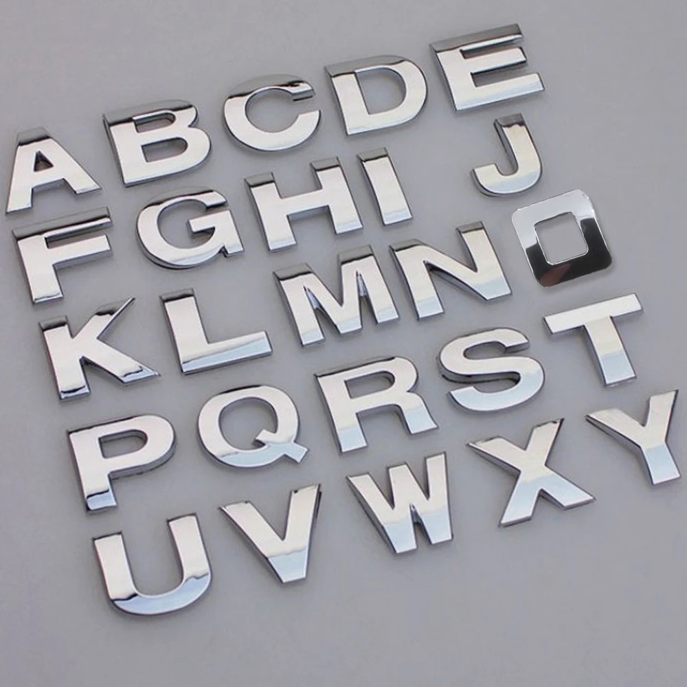 3D Metal Alphabet Silver Badge Chrome Silver Letters Numbers Logo Car Stickers Automobiles Car Accessories Stickers Decoration