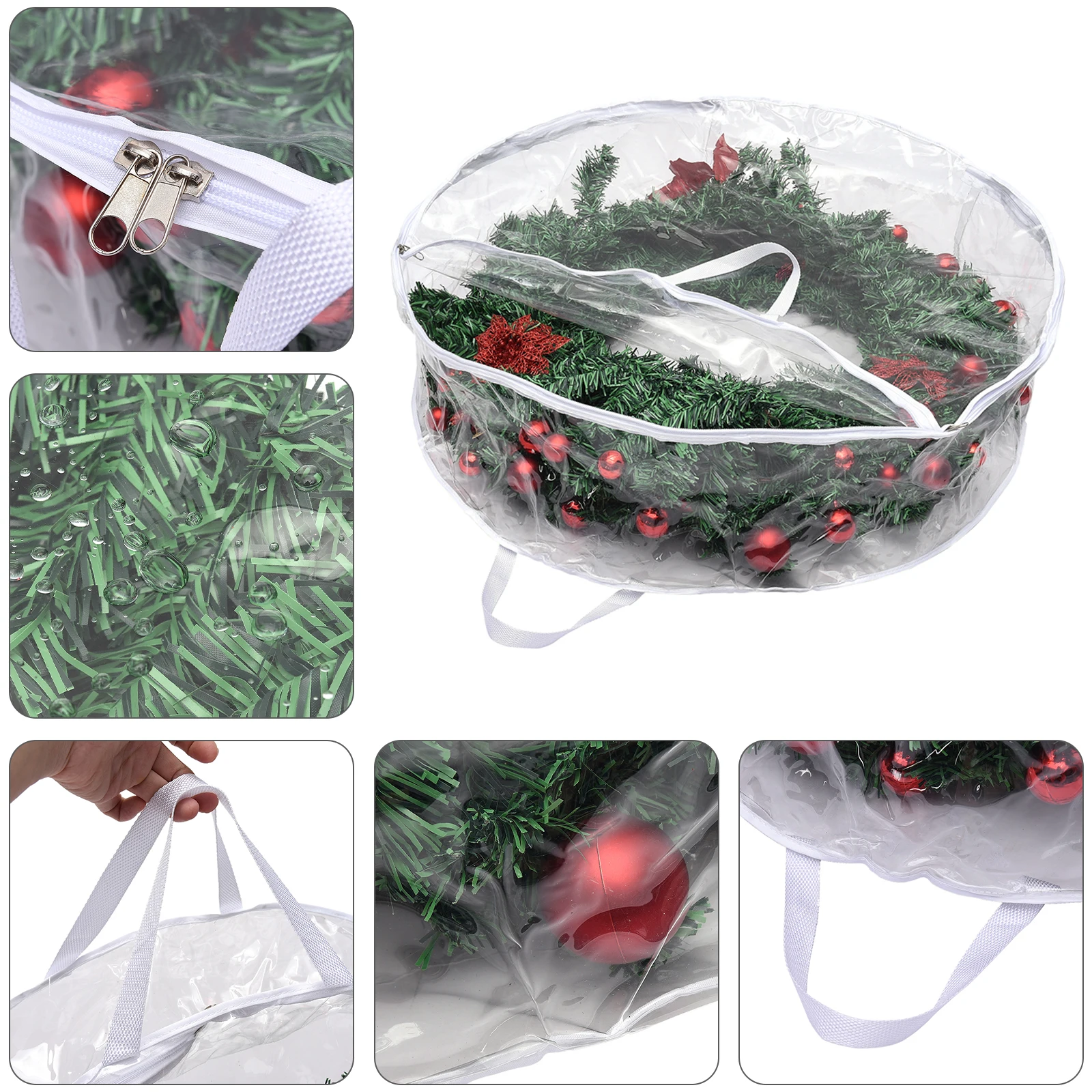 

Transparent Unzipping Fold Portable Garland Plastics Collapsible Wreath Storage Bag