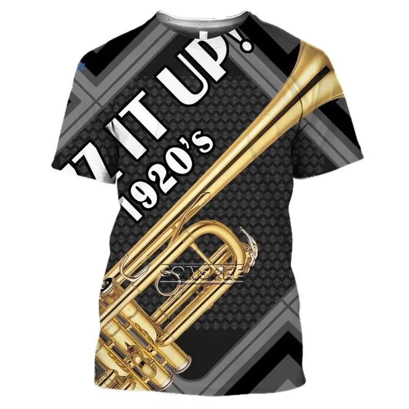 2022 3d Trumpet Print Men's T-shirt Classic Musical Instrument Short Sleeve Unisex Casual Shirt Hip Hop Top Men Women Xxs-6xl