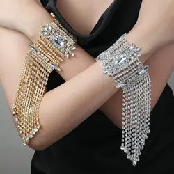 Rhinestone Flower Long Fringed Tassel Bracelet Hand Jewelry for Women Christmas Crystal Bridal Wedding Hand Chain Bangle Gift