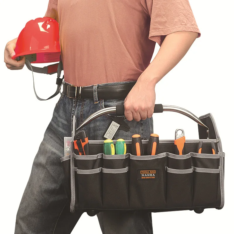 Bolsa de herramientas de tubo de hierro de mano de tela Oxford de alta resistencia de 14 pulgadas, Kit de herramientas de electricista multifuncional de gran capacidad, bolso de carpintería