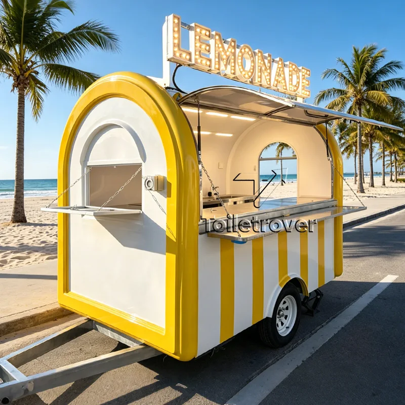 

Durable Fiberglass Food Truck Trailer with Removable Awning Commercial Kitchen for Street Food Catering Events Mobile Vehicle