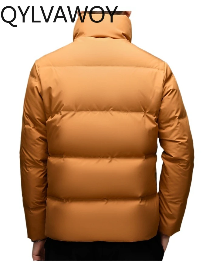 QYLVAWOY Mens Winter Jackets Mid-length Goose Down Puffer Jacket Man Thicken Warm Coat Hooded Doudoune Hommes Loose Stylish
