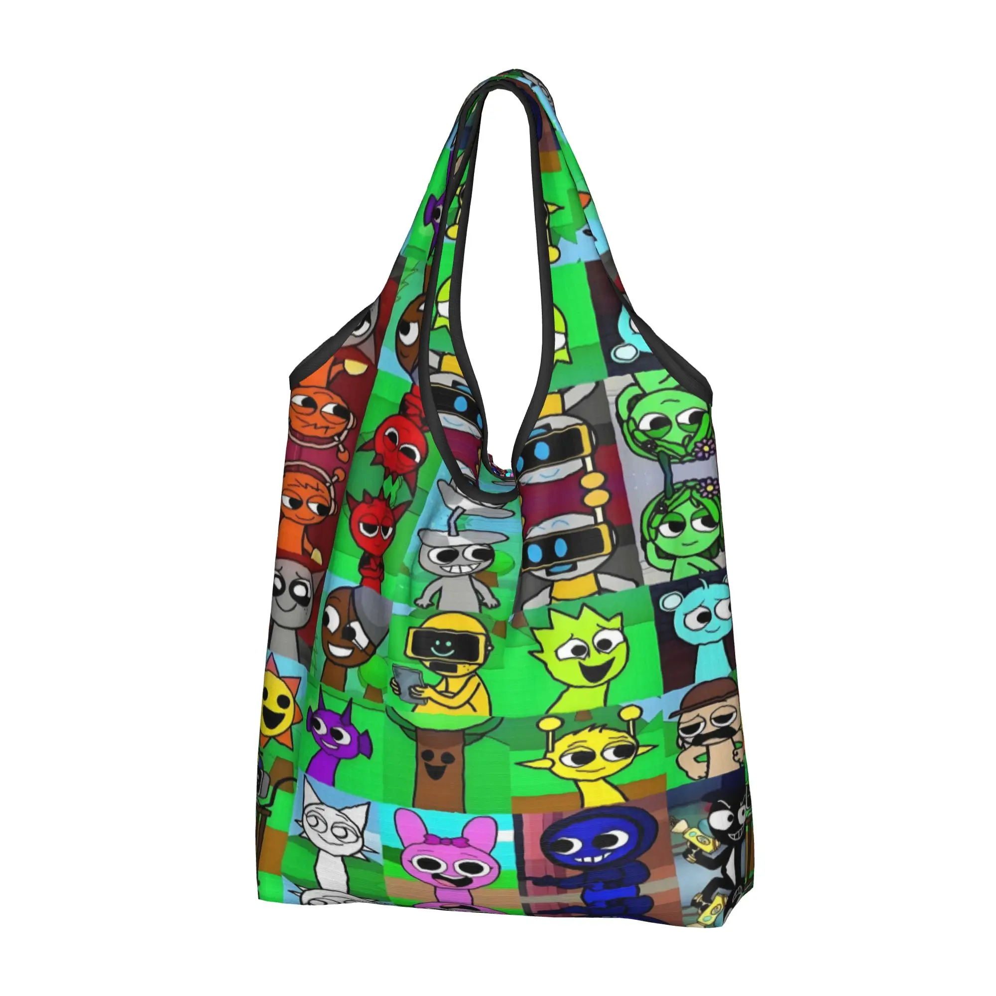 Recycling Game Sprunki  Shopping Bag Women Tote Bag Portable  Grocery Shopper Bags