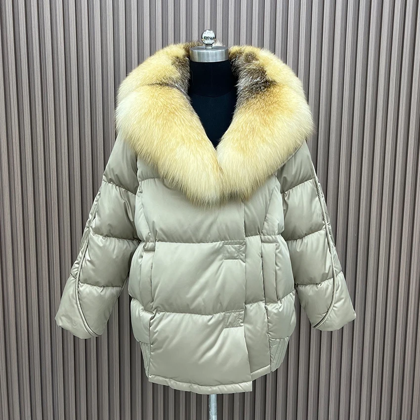 New Fashion Winter Natural Real Fox Fur Suit Collar Thick Warm Goose Down Coats Coat Women Female Outwear Puffer Jackets