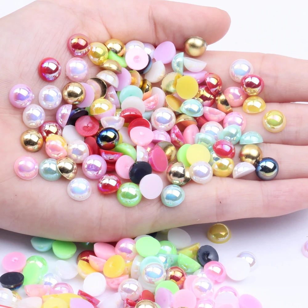 

8mm 100pcs Half Round Beads Many AB Colors Imitation Loose Flatback Resin Pearls For Jewelry Nail Art Tip DIY Decoration