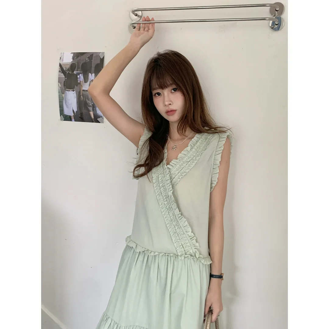 Borda fungo preta em camadas frias, frente e verso, dois vestidos colete sem mangas, vestido feminino doce branco luar