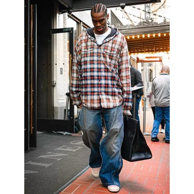 Nigo masculino outono retro high street camisa velha jaqueta de algodão com capuz # NGTOP11147