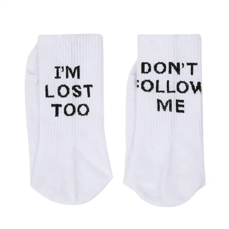 Drop Ship Men Funny Socks Harajuku Humor Word Printed Socks Creative Hip Hop Street Skateboard Unisex Crew Happy Socks