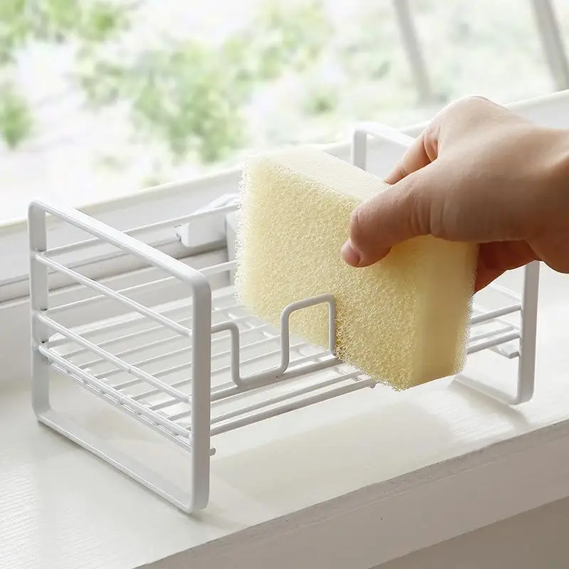 Rustproof Metal Kitchen Sponge Holder With Removable Drip Tray for Small Kitchen Sink Counter Organization