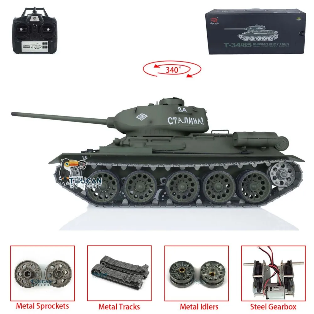 1/16 Scale HENG LONG 7.0 Upgraded Soviet T34-85 RC Tank 3909 Metal Tracks Idler Bearing Gearbox Speaker Toucan Toys for Boys