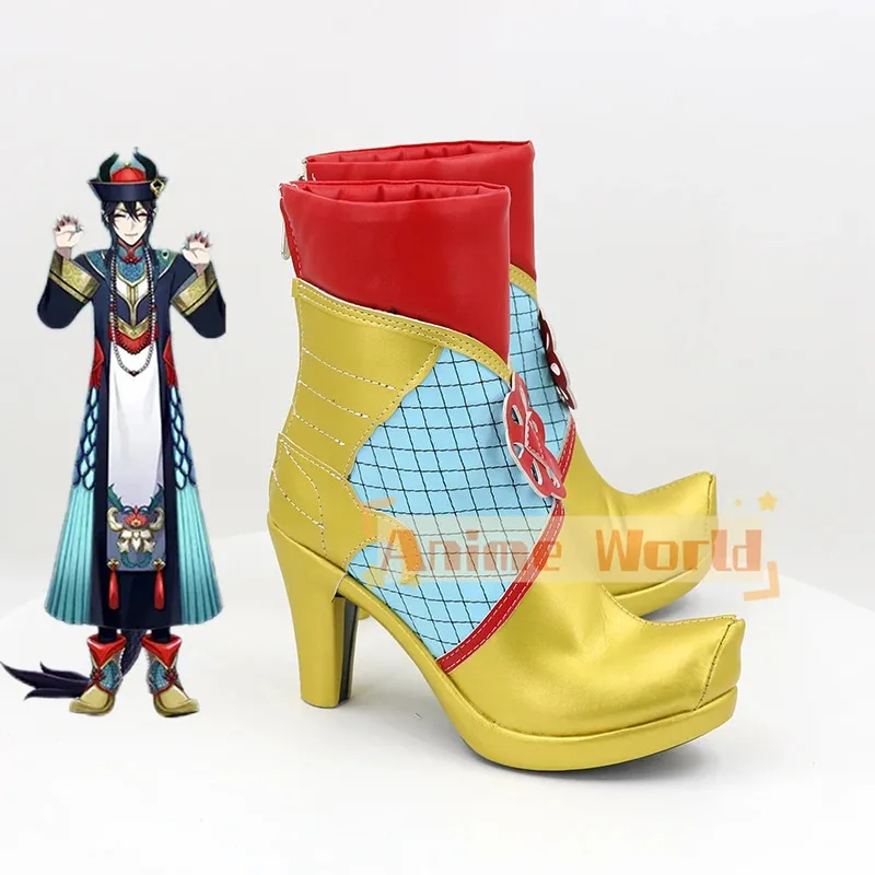 게임 Twisted Wonderland Silver Sebek 코스프레 신발 골든 하이힐 PU 신발 할로윈 카니발 부츠 코스프레 소품 맞춤 제작