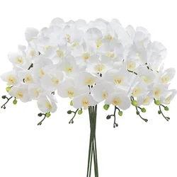 5 PCS Artificial Orchid Real Touch Latex Large White Orchid 37 inch 9 Flowers Fake Phalaenopsis Flower Home Wedding Decoration