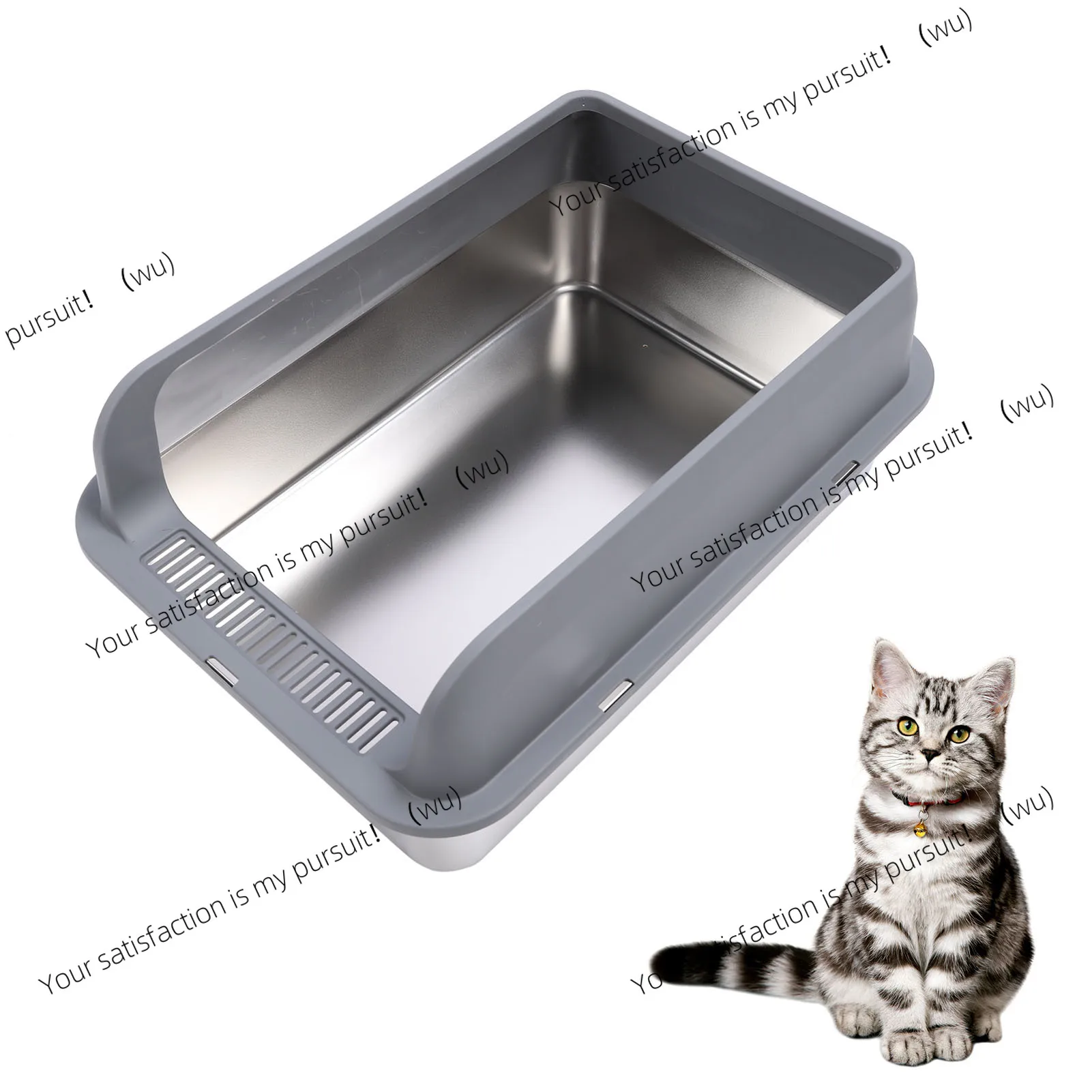 Cat Litter Box Stainless Steel Anti Splashing Odorless Easy to Clean High Sides Semi Enclosed Cat Litter Box with Lid for Cats