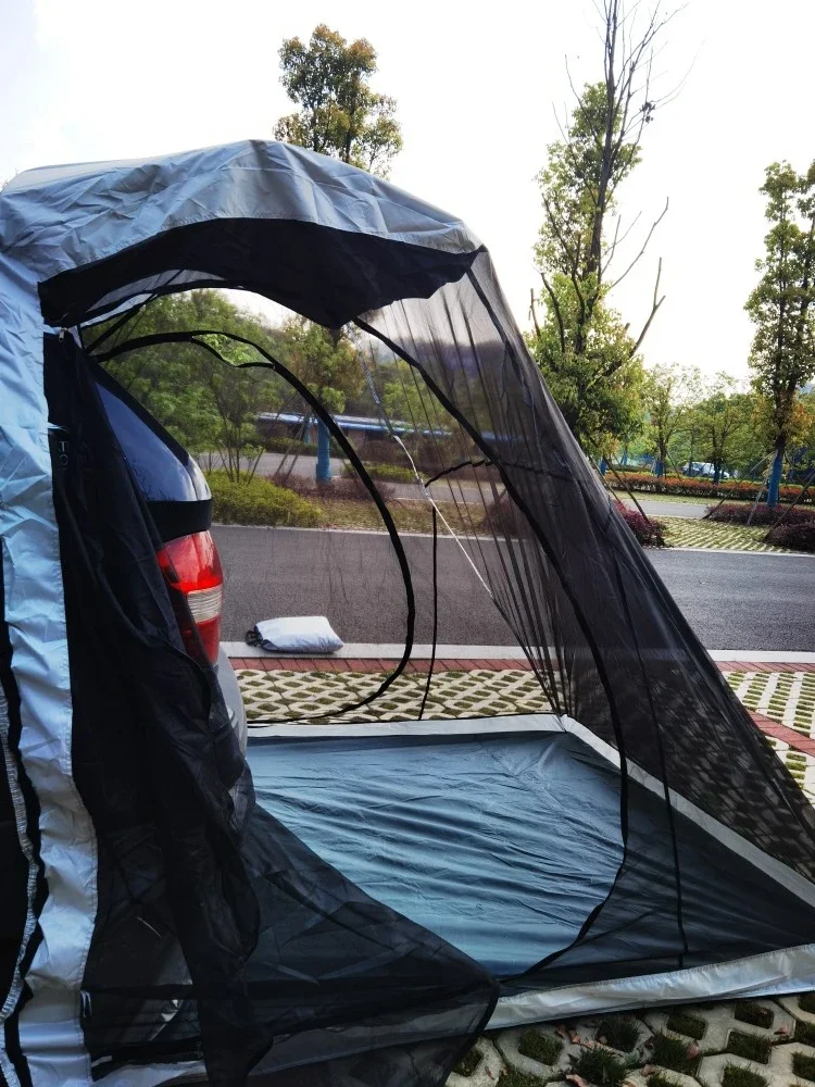 Outdoor camping, self-driving side, pole-less double-layer integrated rear tent, side extension, mosquito-proof and sunshade.