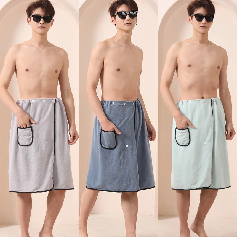 

Men's coral fleece bathrobe can be worn, thickened bath towel, soft and absorbent, suitable for swimming and beach use