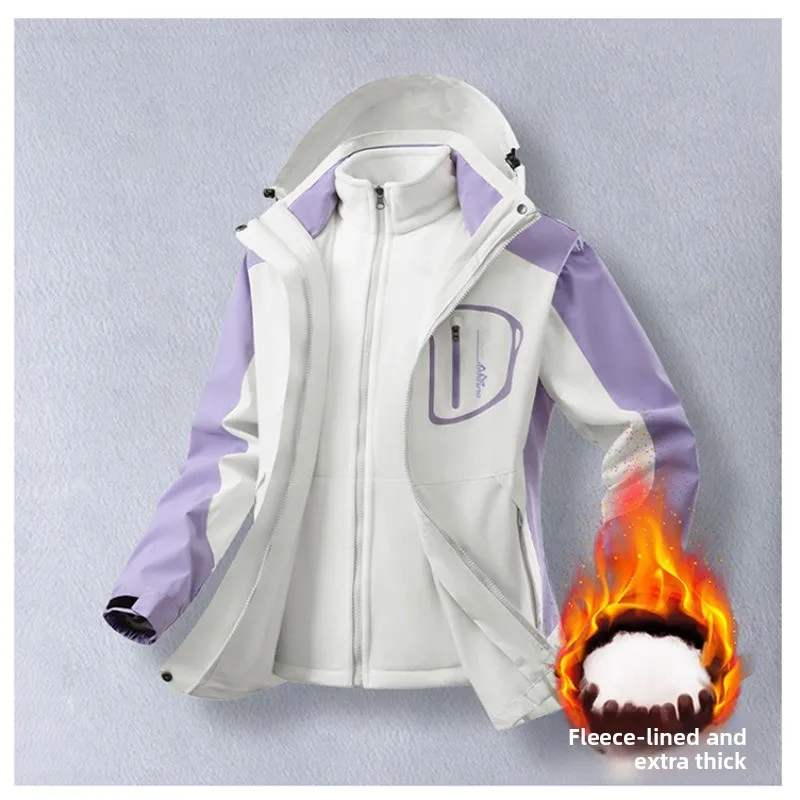 

Spring Autumn Couple Outdoor Three-in-one Windproof Down Jacket Men Casual Hooded Jacket Thickened Warm and Fashionable Overcoat