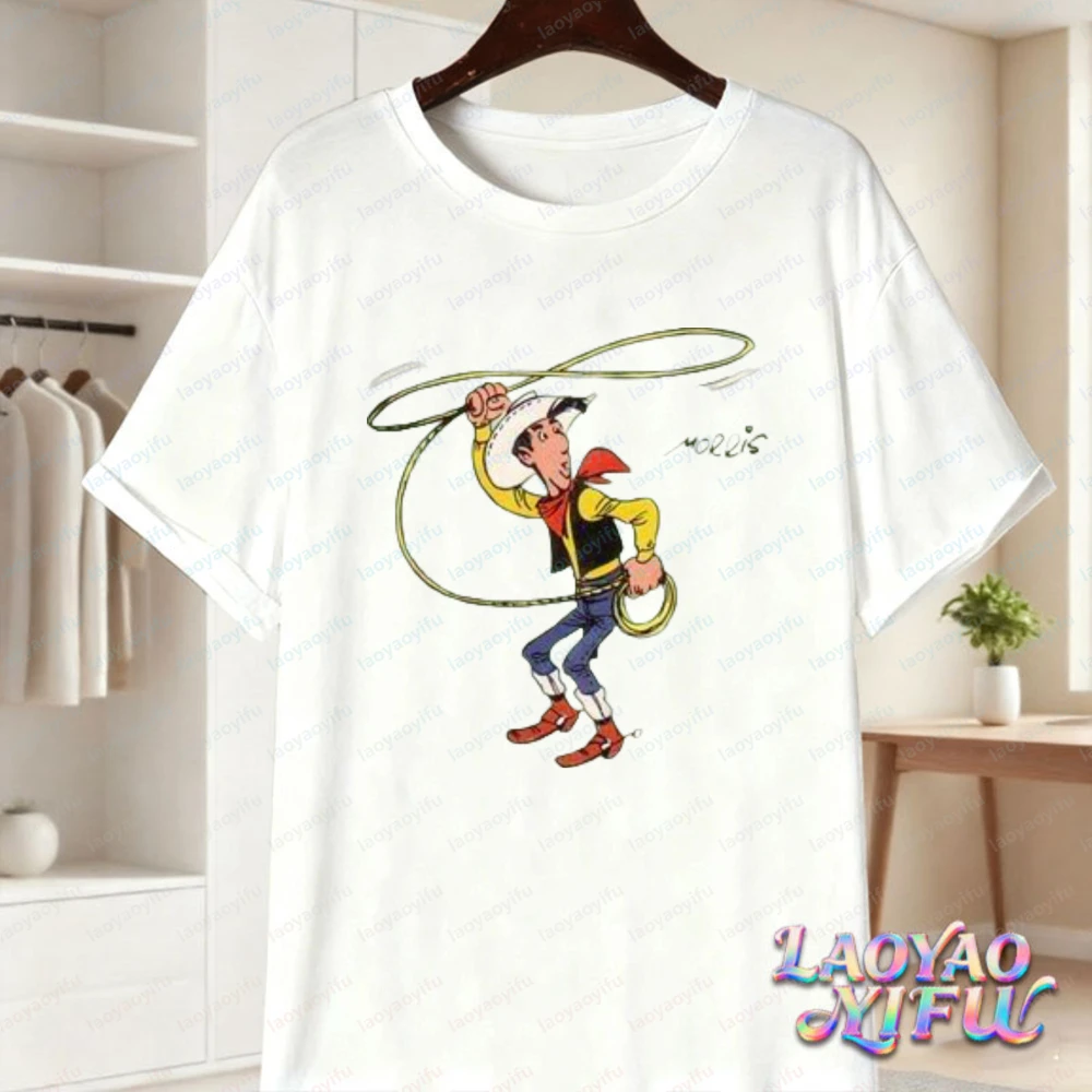 Classic Lucky Luke Daltons Print Casual Tops Edgy Western Animation Cotton T-Shirt Cowboy Vintage Classic Women Men's Clothing view 5