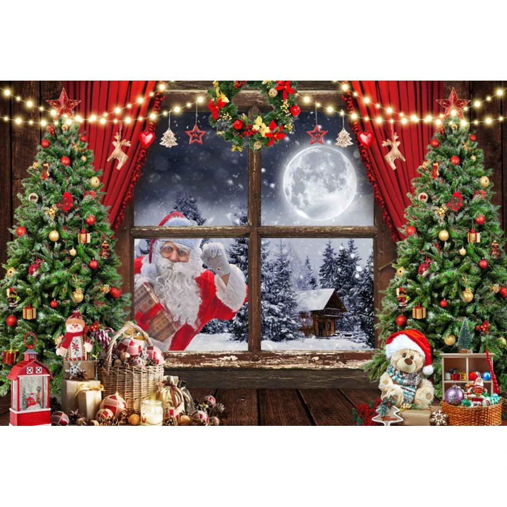 Merry Christmas Backdrop Photography Winter Window Santa Claus Party Decor Baby Portrait Photographic Background Photo Studio