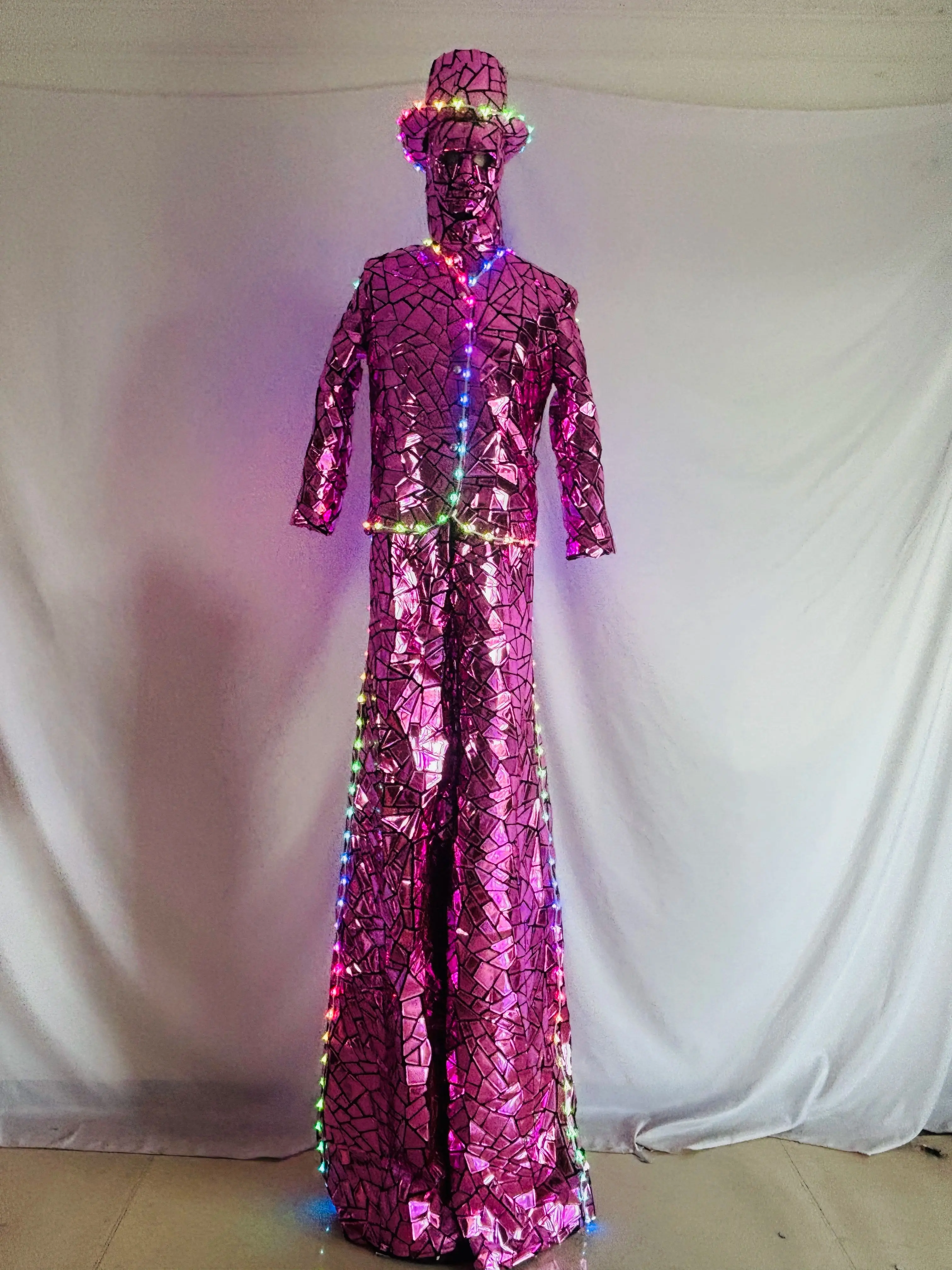

Sparkly Mirror Sequin Stilt Costume Robot Walker Attire for Stage Shows And DJ Sets Adult Unisex Glittering Performance Costume