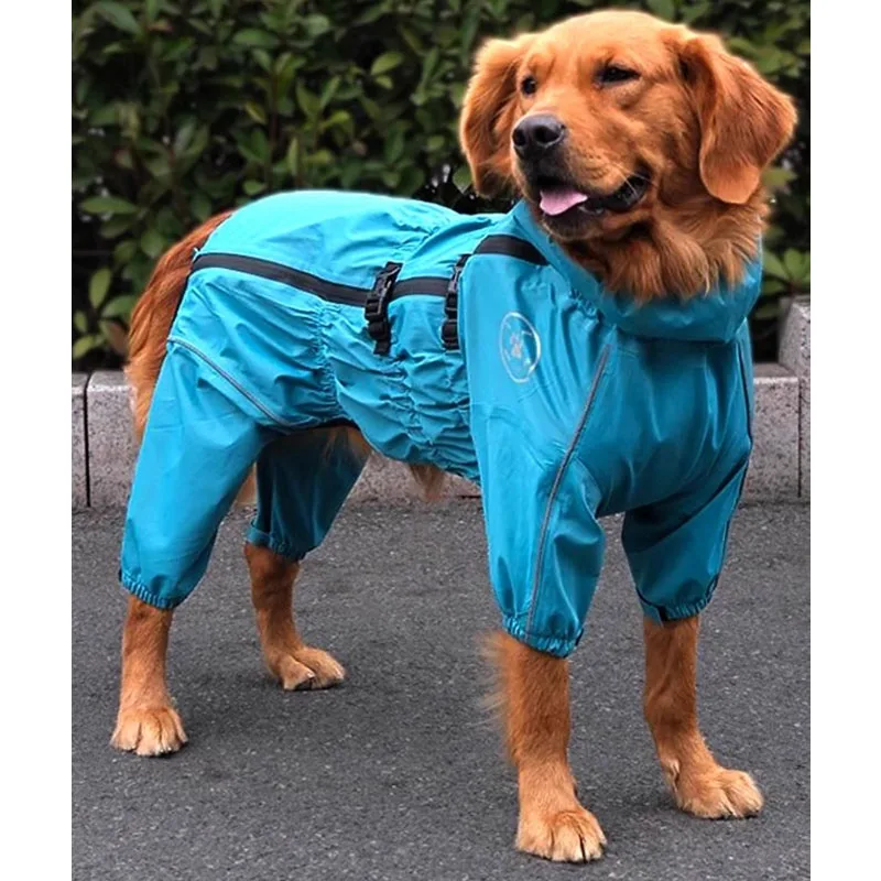 Waterproof Pet Dog Outdoor Jacket Clothes Warm Rain Coat Big Dog Jumpsuit Reflective Raincoat For Small Medium Large Dogs Black