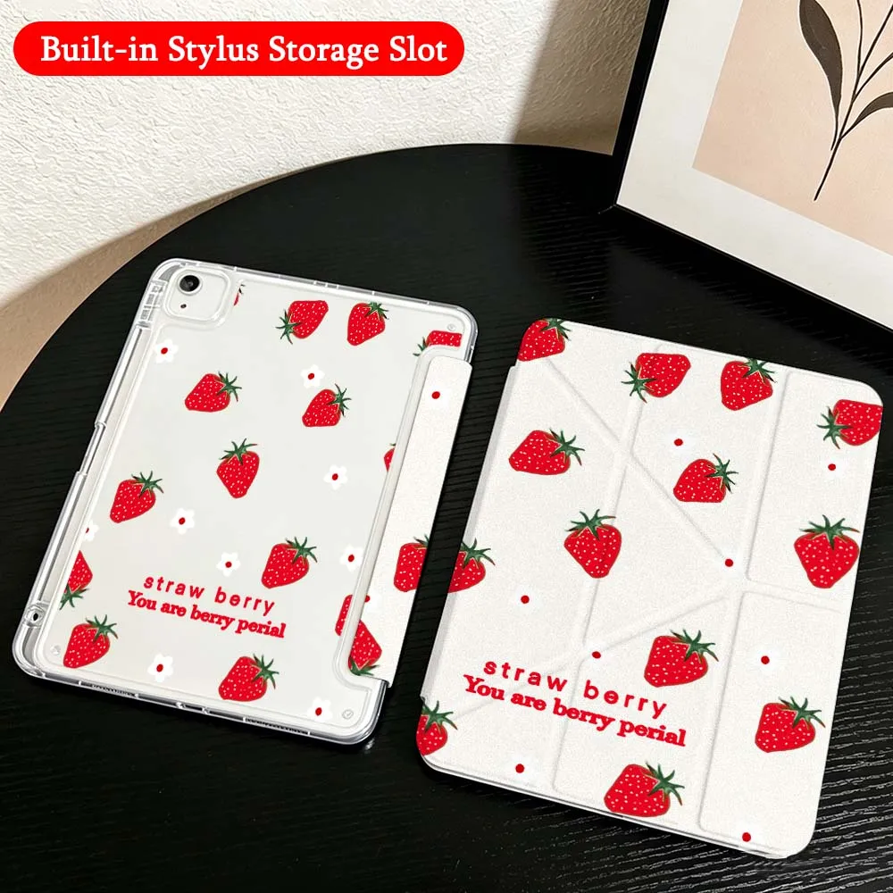 Strawberry Red Dot Case For iPad Mini Pro Air 5 6 7 8 9 10th 11th 11 9.7 10.9 13 inch Transparent Y-Shaped Folding Tablet