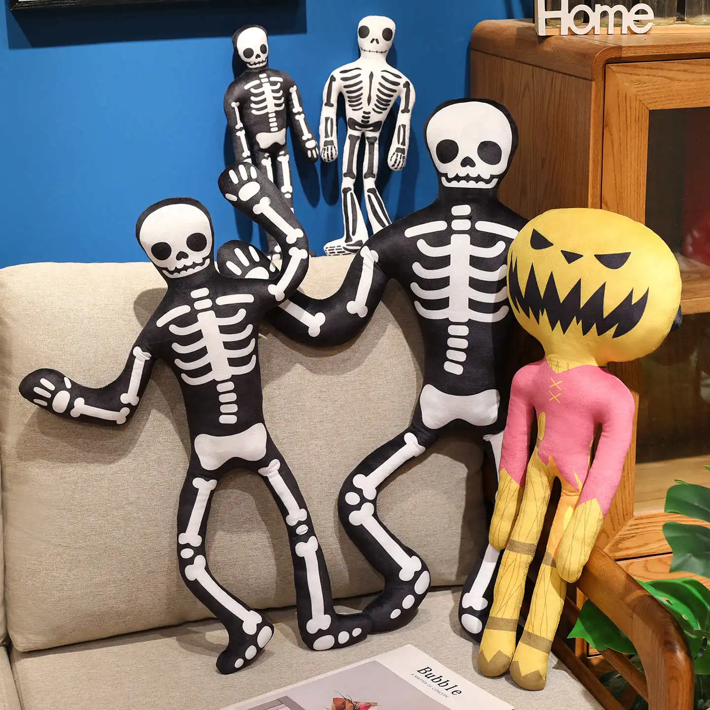 New  Halloween Pumpkin Black Skull Standing Posture Plush Toys Interesting Animals Ghost Boys Girls Birthday Hallowmas Gifts
