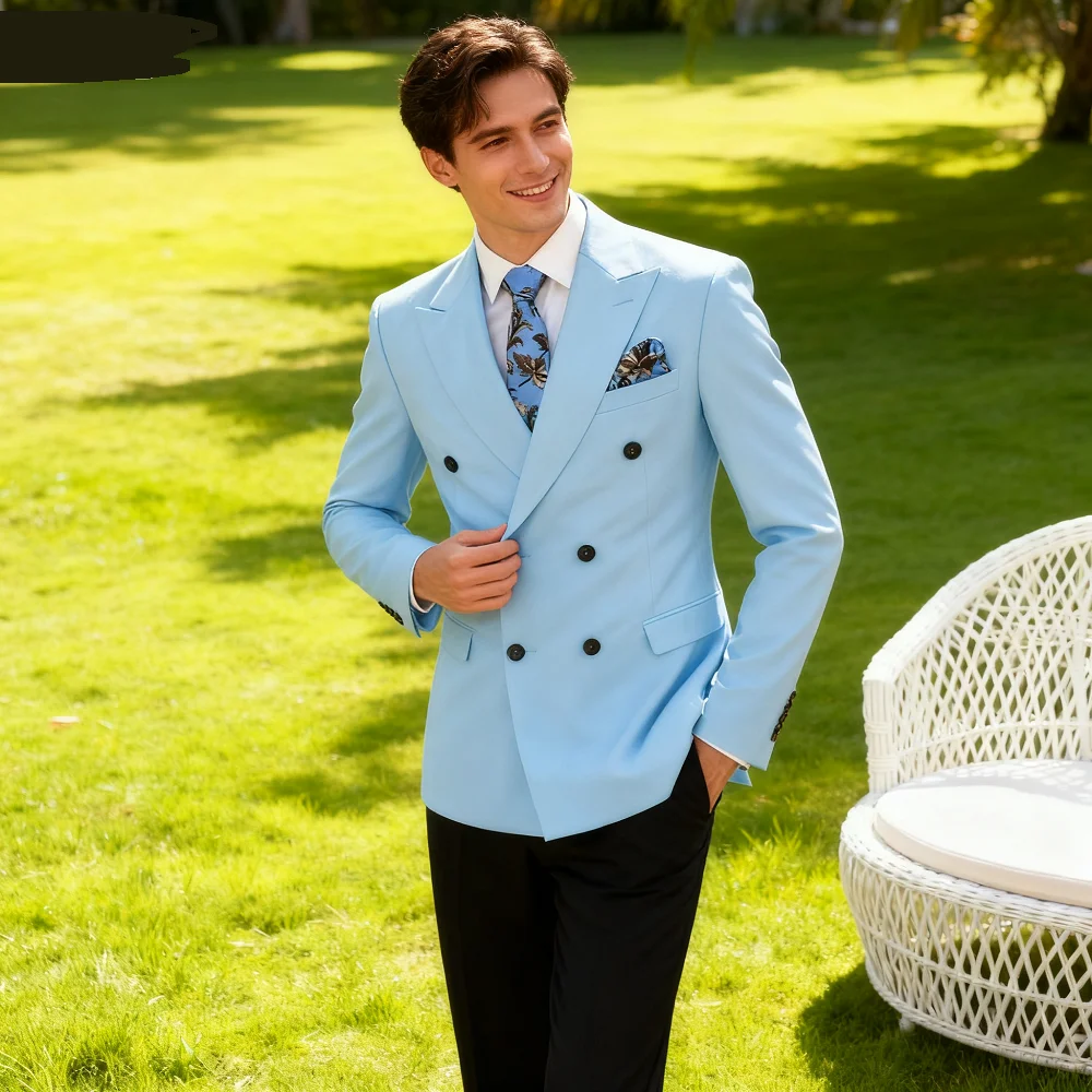 

2 PCS Men's Formal Tuxedo Suits with Shawl Lapel Double Breasted Jacket And Pants Smart Casual Solid for Business And Wedding