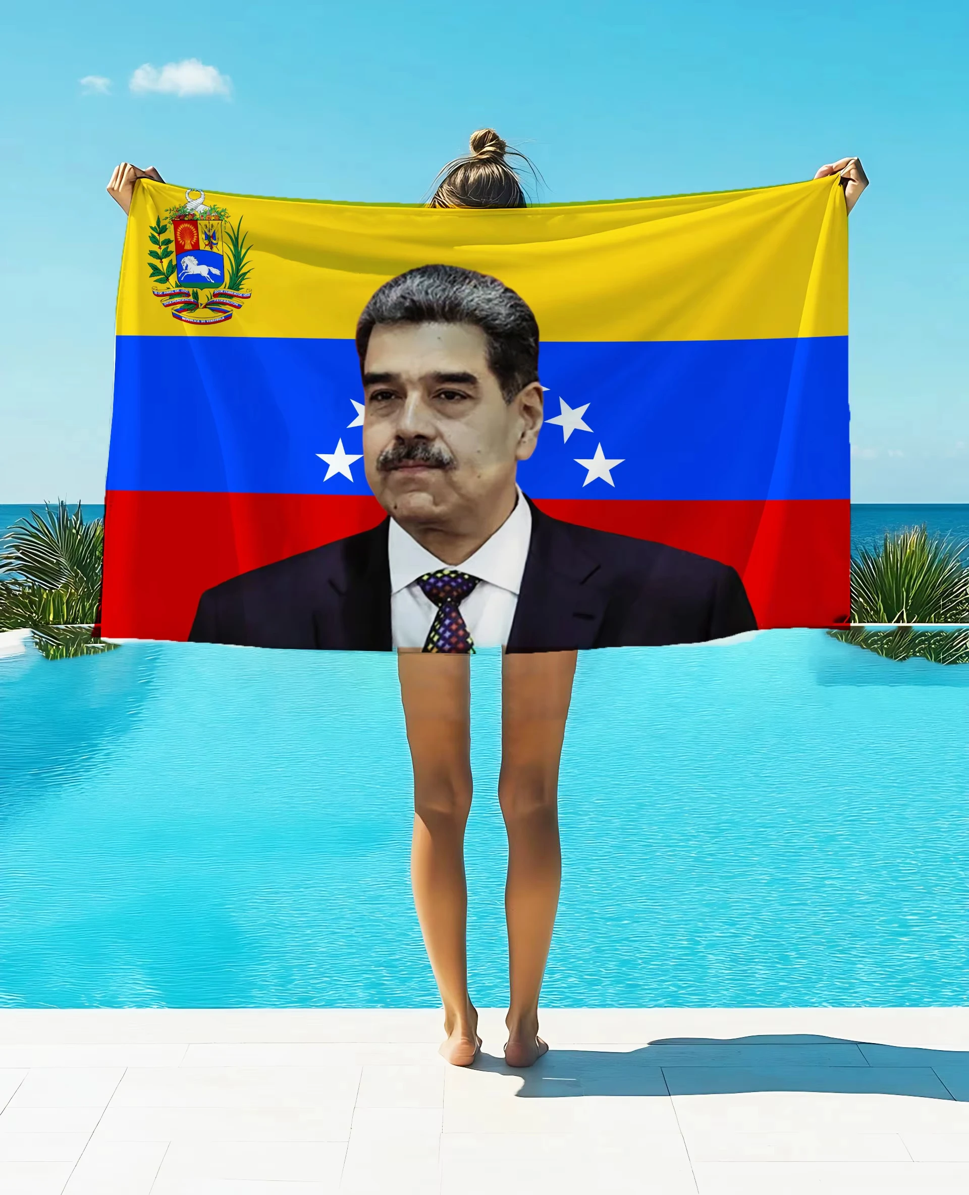 Toalla de playa con estampado de la bandera de Venezuela, Nicolás Maduro Moros, altamente absorbente, de secado rápido, suave y cómoda