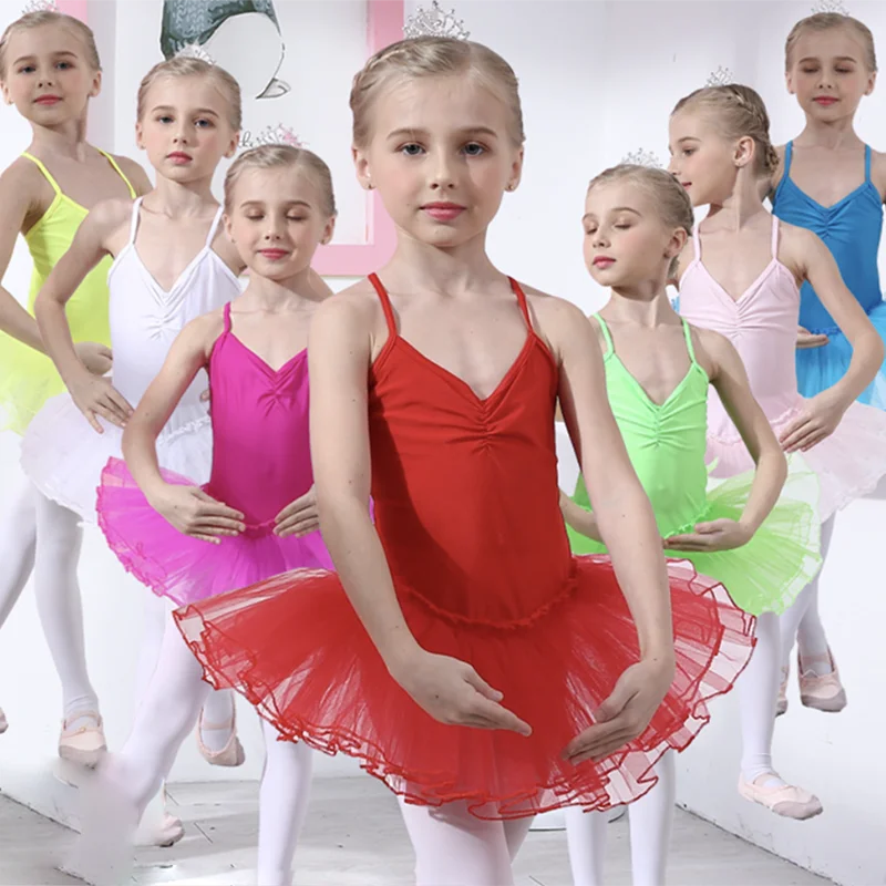 Girls Cute Ballet set Gymnastics Wear Sling Dance Leotard Performance Spandex Kid Tutu Skirt Swan Lake Dancewear Child Summer