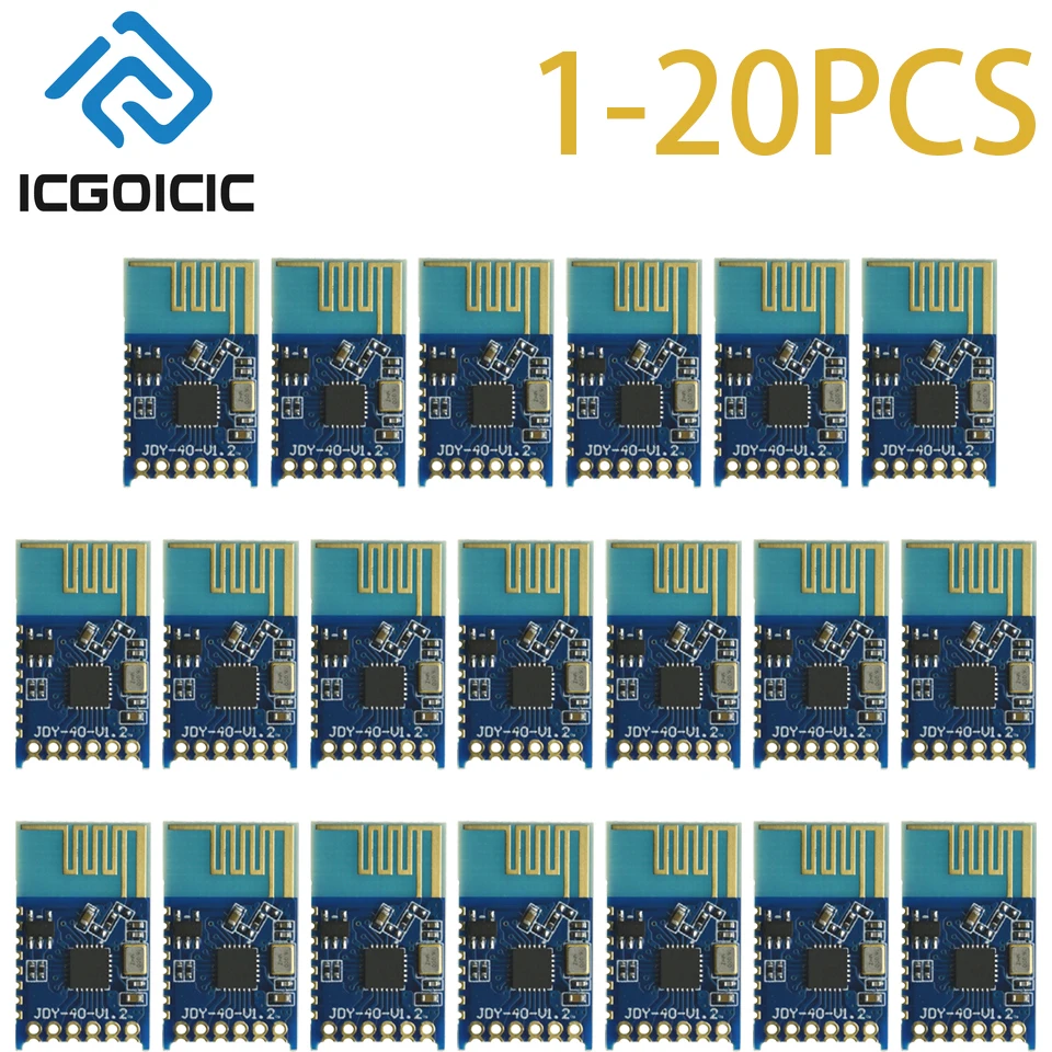 1-20PCS JDY-40  2.4GHz Wireless UART Transceiver, TTL Serial Interface, for Arduino and Mobile App Control