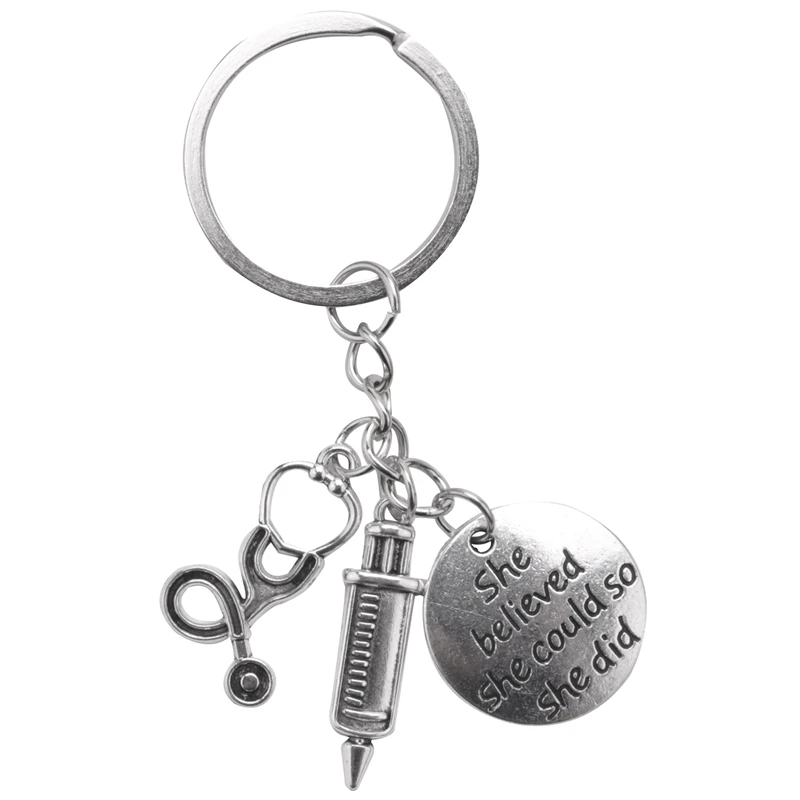 Syringe Stethoscope Keychain Key Chain Keyring  Nurse Physicians Student Graduation Gift Jewelry