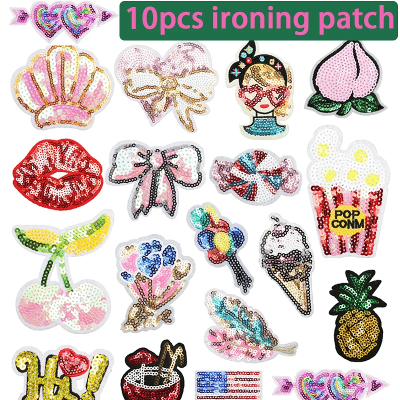 Kiraz Ütü Yama Glitter Nakış Kabuk Narin Glitter Nakış İngilizce Yay Yama Boncuk Rozeti Giyim Aksesuarları