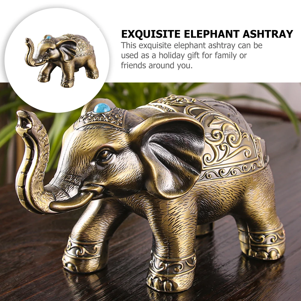 

Vintage Style Metal Elephant Ashtray Windproof With Lid Alloy Cigarette Ash Container Decorative Desktop For Home Office Living