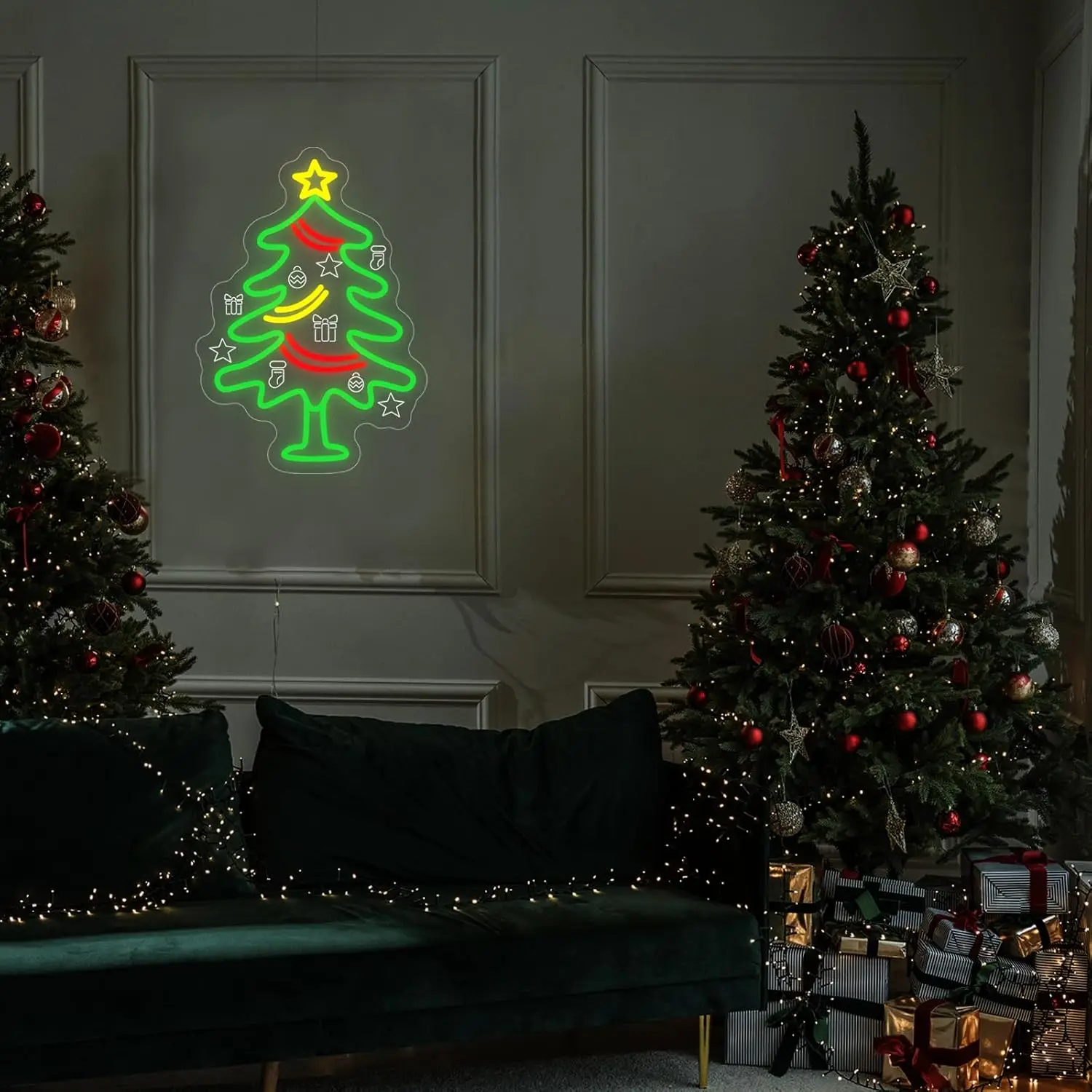 Weihnachtsbaum-Neonschild, USB, dimmbar, LED-Neonlicht für Schlafzimmer, Wohnzimmer, Fenster, Zuhause, Party, Weihnachtsdekoration, Geschenk
