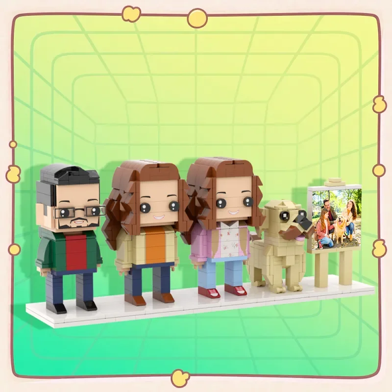 

Персонализированная фоторамка для 3-х человек и собак, изготовленные на заказ кирпичные фигурки, персонаж, строительные блоки, гранулы, фото, мои кирпичные фигурки на заказ