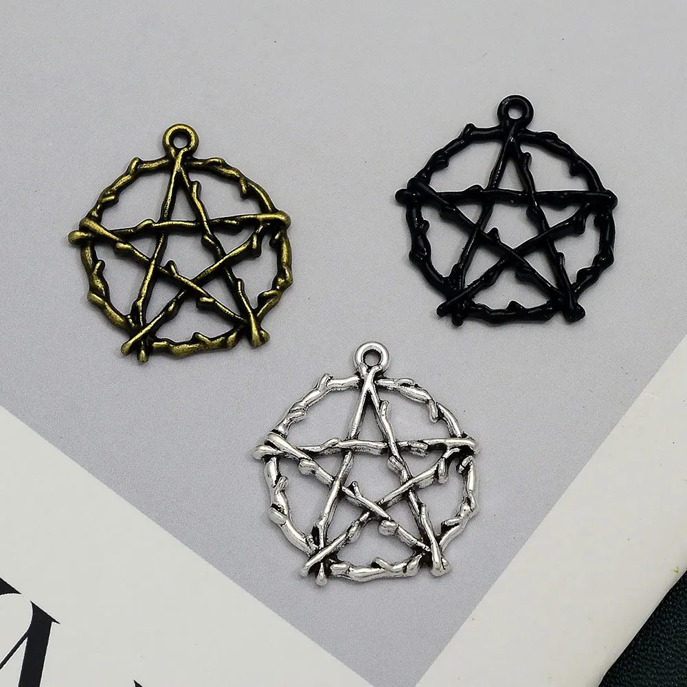 5pcs/Lots 25x28mm Vintage Gothic Star Charms Punk Pentagram Pendant For DIY Necklace Craft Jewelry Making Supplies Accessories