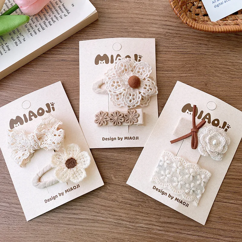 2025 Hot Sale Ins Style Cream Embroidery Lace Ribbon Bowknot Crocheted Flower Front Hairpin Women Sweet Retro Hair Clips