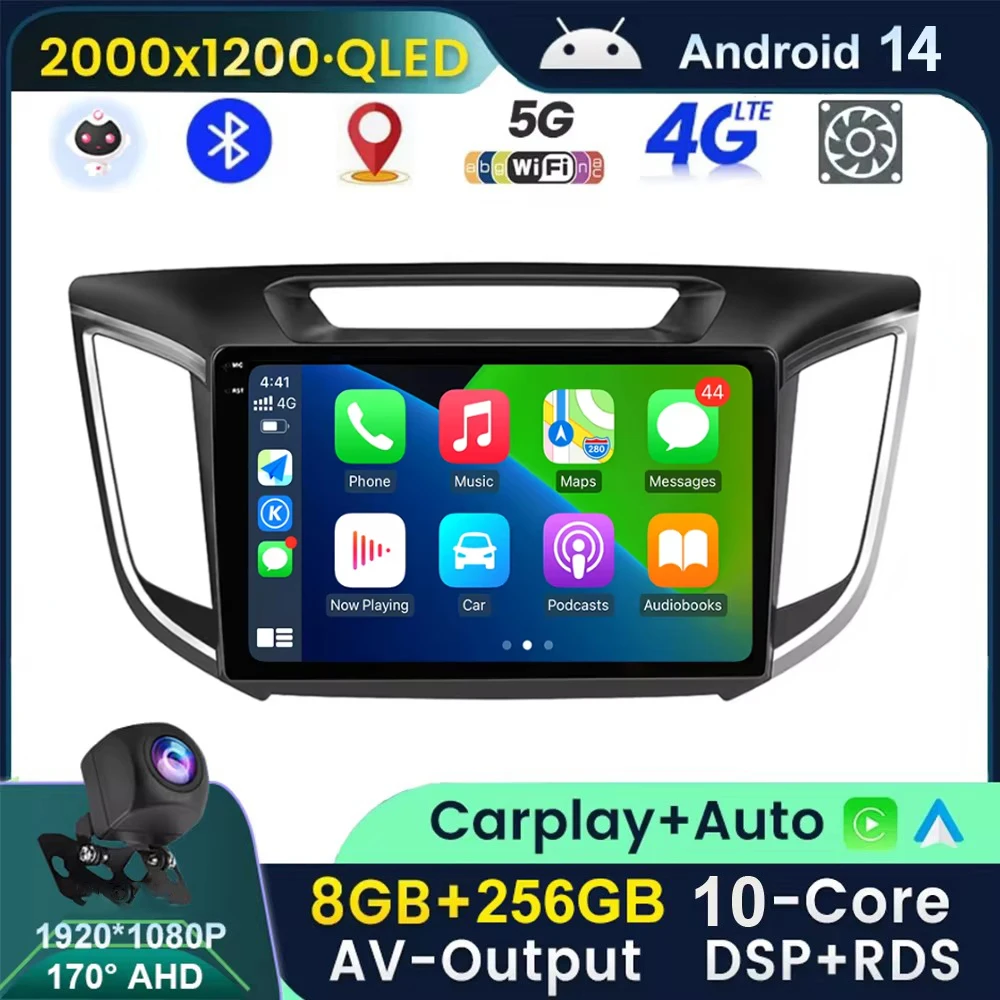 

10 Core AI Voice Android 14 2 Din Car Radio multimedia Video player For hyundai Creta ix25 2015-2018 Carplay Auto 4G GPS Dvd