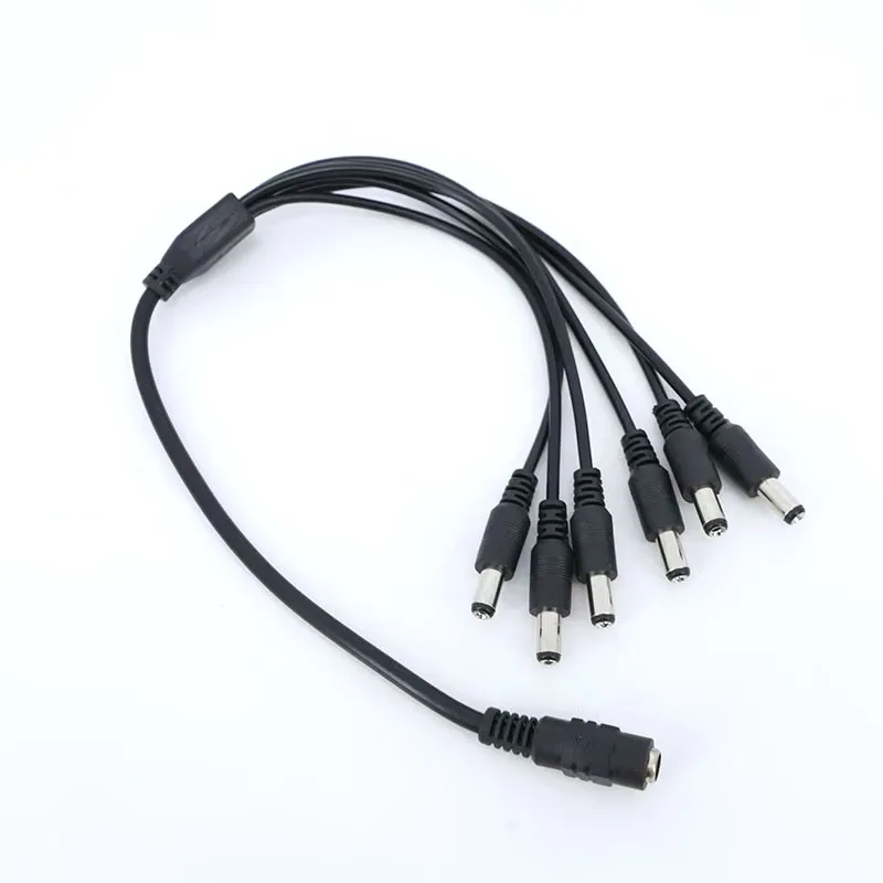 DC 5.5x2.1mm 1-to-6 Power Splitter Cable - 12V Power Supply Extension Cord for CCTV, LED Strip light (1 Female to 6 Male)