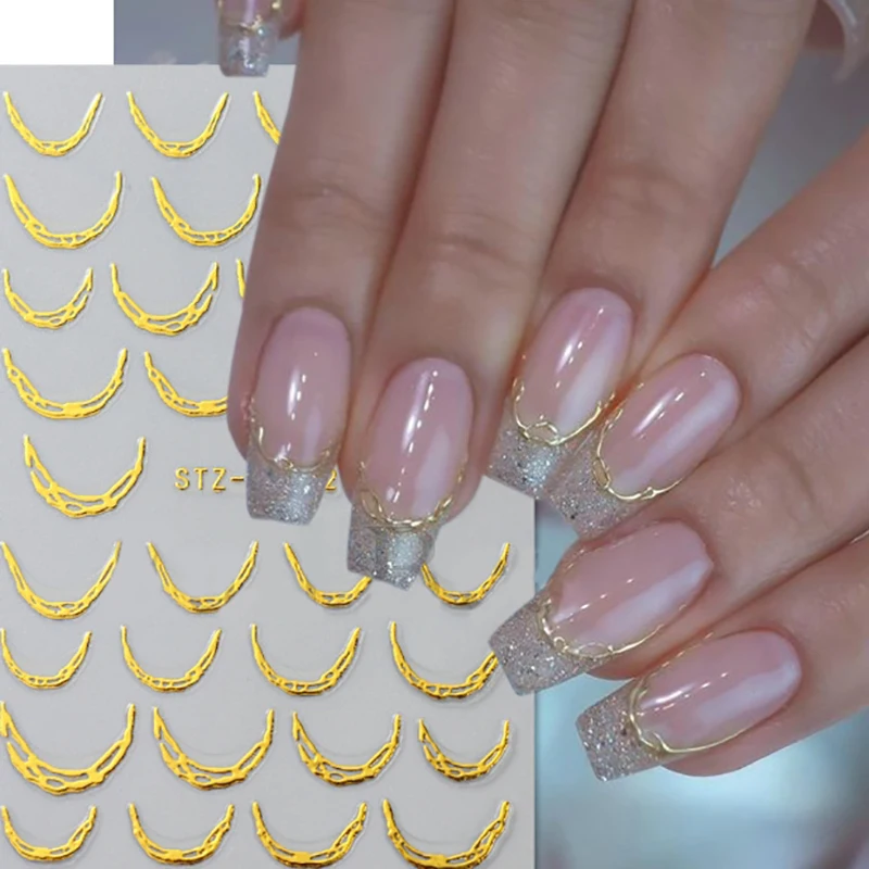 Linha de prata metálica adesivos de manicure de unhas metal cromo listra videira chama adesivo decalques fita redemoinho sliders franceses decoração folhas