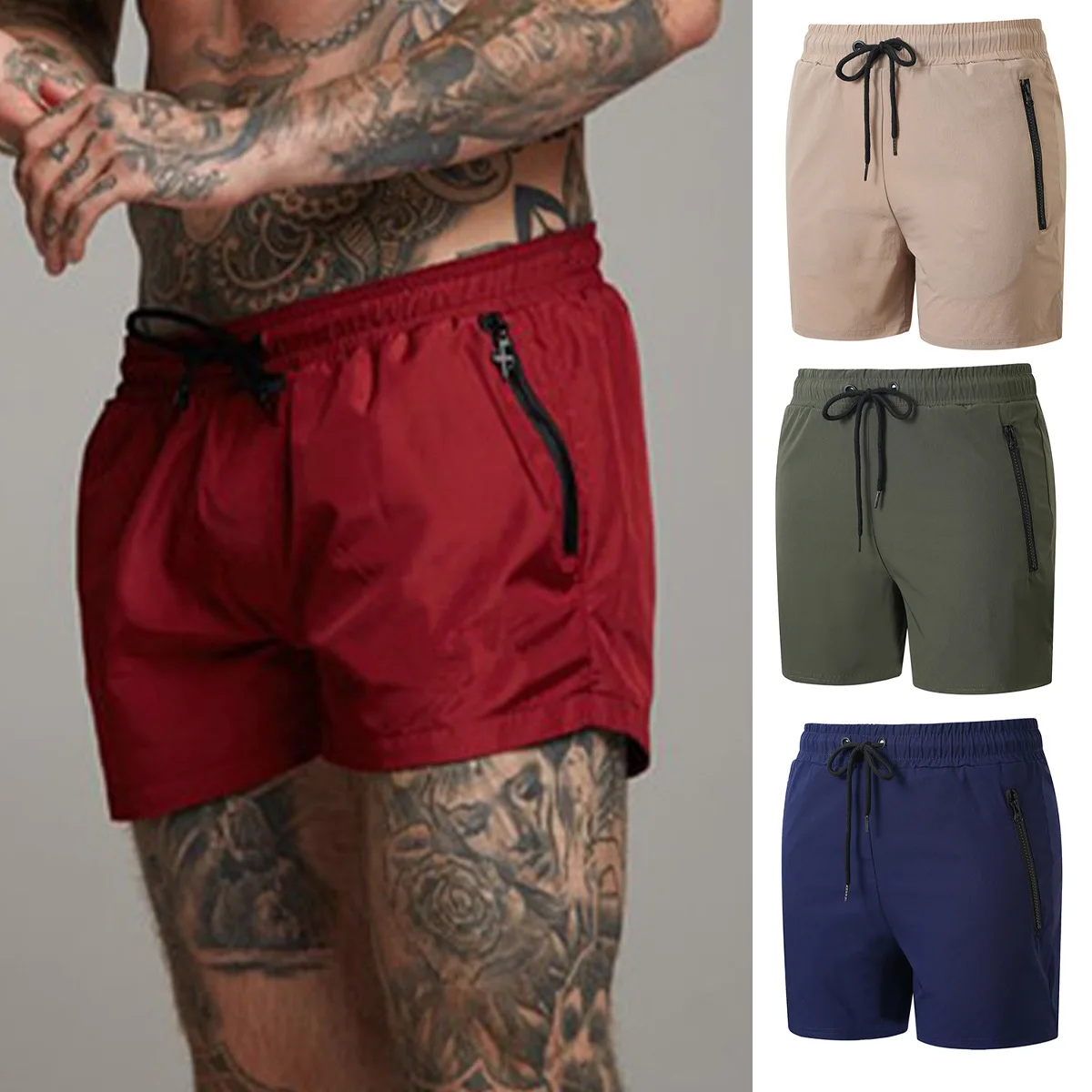 

Men's quick drying sports shorts - reflective stripes, breathable and slim fit, suitable for running, jogging and gym workouts