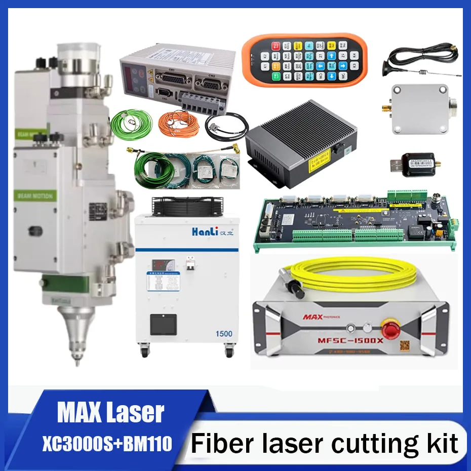 MAX Chuangxin laser source 1500W/2000W/3000W/6000W kit XC3000S laser system, BM110 automatic cutting head laser chiller