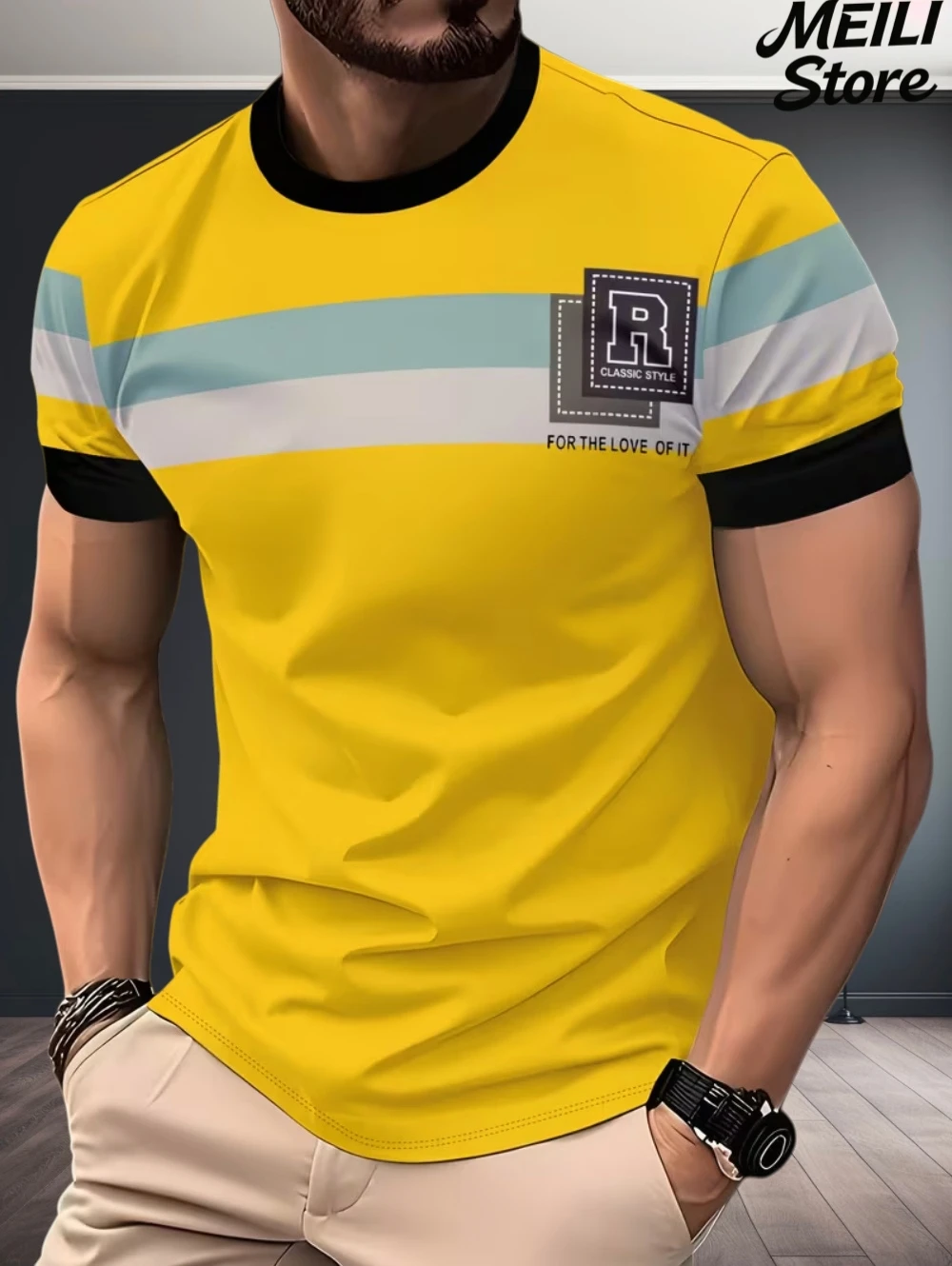 Summer Classic T Shirt for Men Outdoor Round Neck Short Sleeve Tops Stripe 3D Print Street Loose T-Shirt Male Oversized Clothing