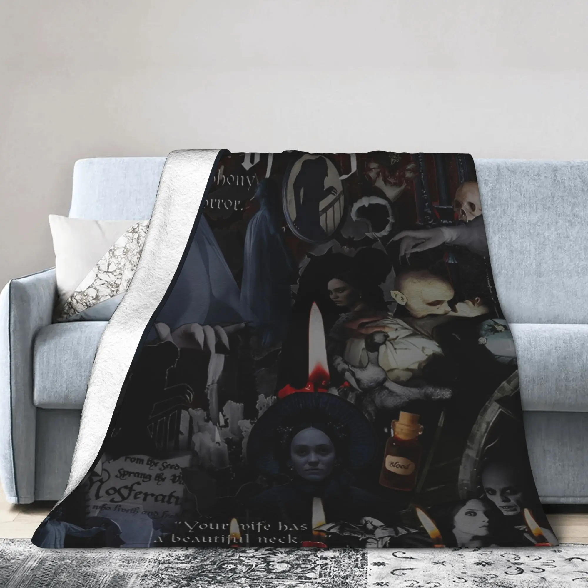 Nosferatu Vampire Dracula Knitted Blankets Horror Movie Halloween Flannel Throw Blankets Home Couch Portable Soft Warm Bedspread