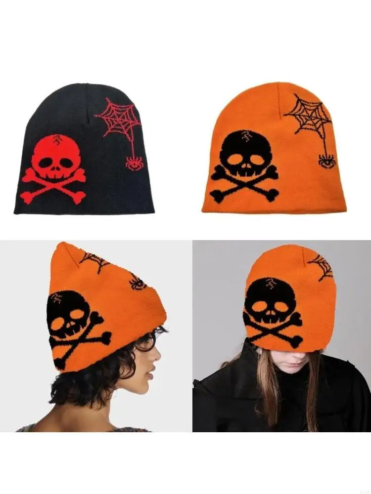 Knit Jacquard Skull Pattern Hat Students Outdoor Cycling Skiing Hat Halloween Winter Keep Warm Hat for Couple