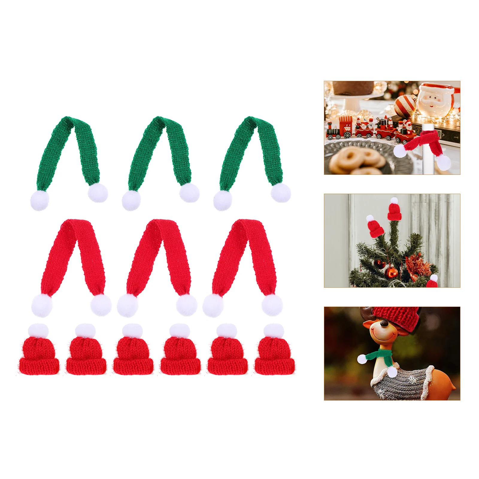 

12pcs Hat Scarf Christmas Ornament Set Handmade Christmas Crafts Knitted Bottle Cover Ornament Decor Party DIY